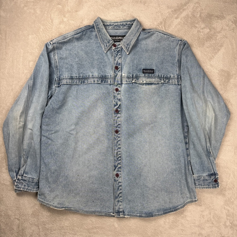 Vintage Pelle Pelle Shirt‎ Mens 2XL Blue Preowned Denim Retro Button Up Shacket